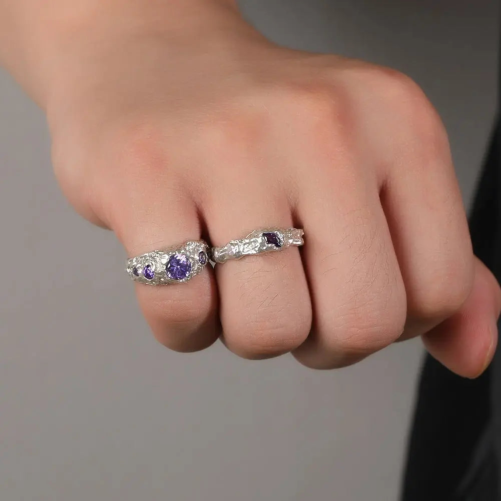 Hip-Hop 925 Silver Ring with Purple Zircon - Blade & Thread