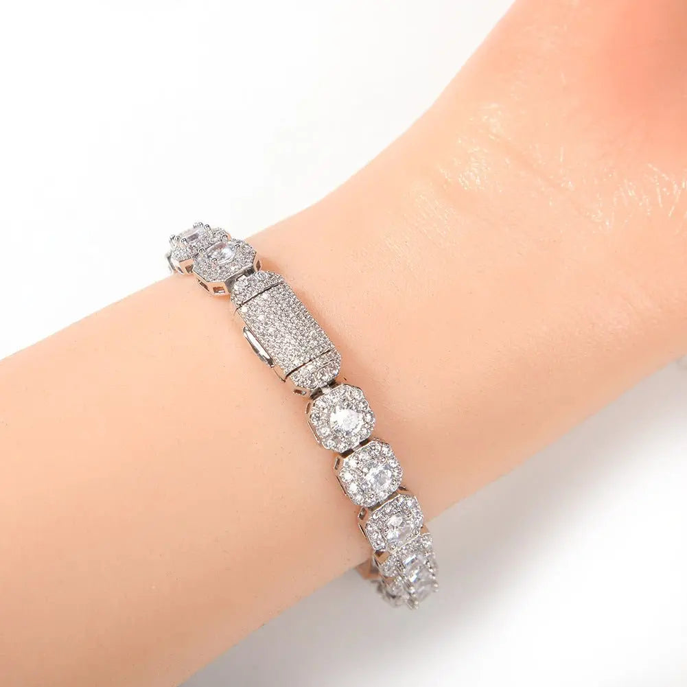Hip-hop 9mm square rock candy zircon bracelet - Blade & Thread