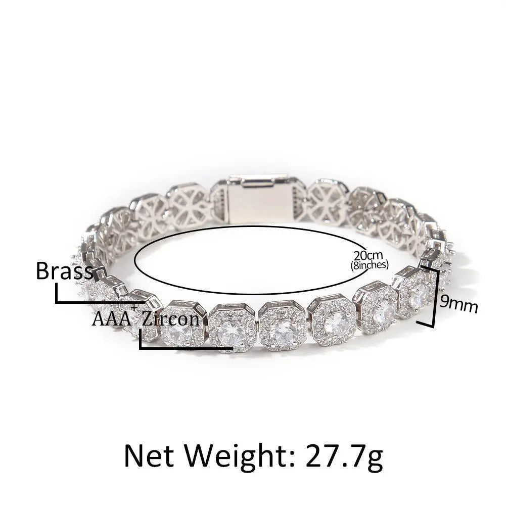 Hip-hop 9mm square rock candy zircon bracelet - Blade & Thread