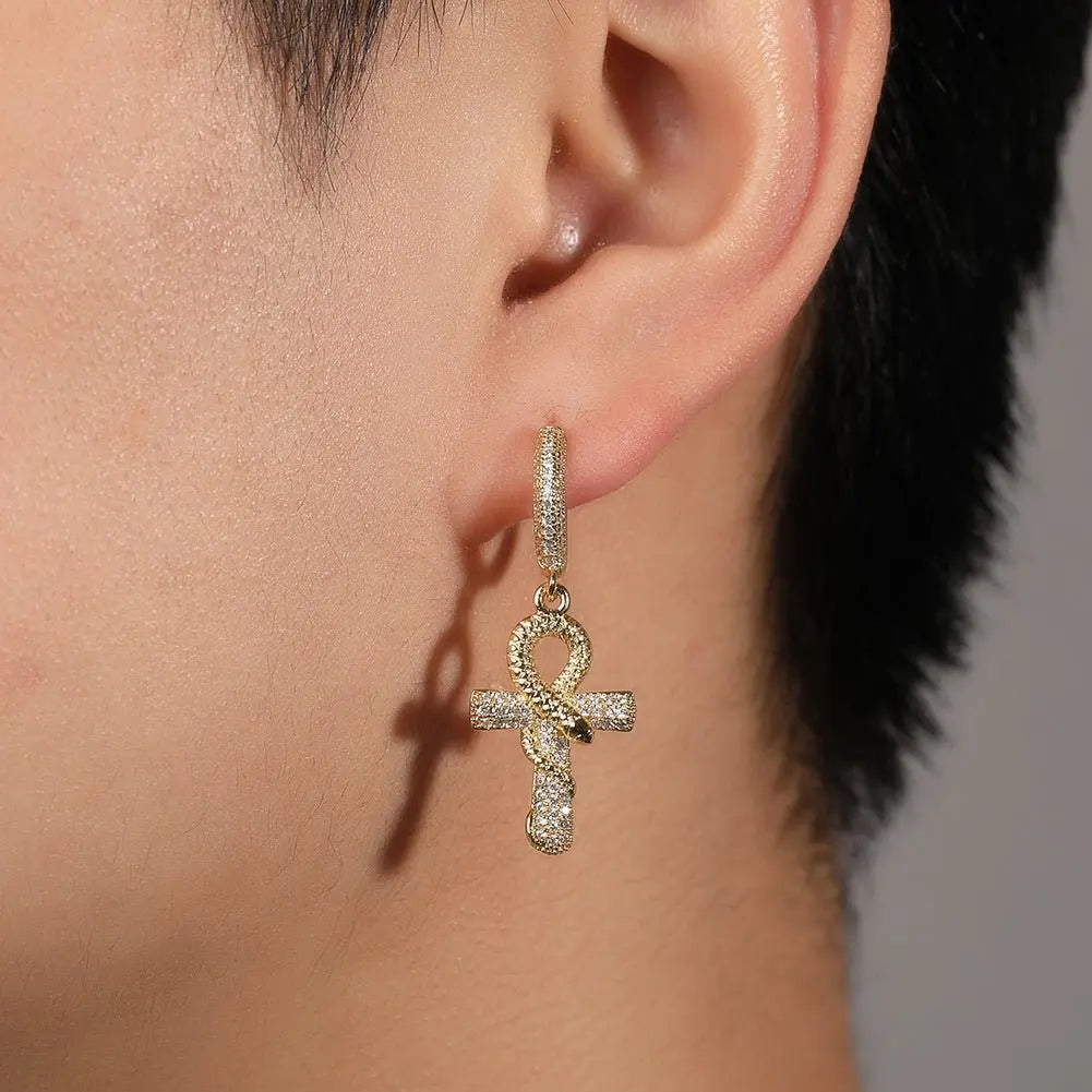 Hip-hop Anhe snake zircon earrings - Blade & Thread