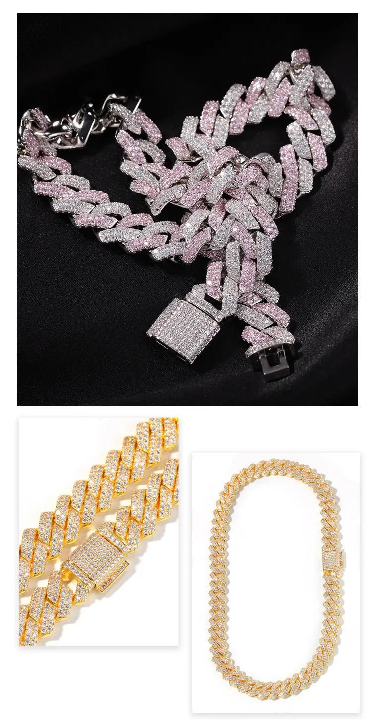 Hip-hop bar-style Cuban zircon-encrusted necklace - Blade & Thread