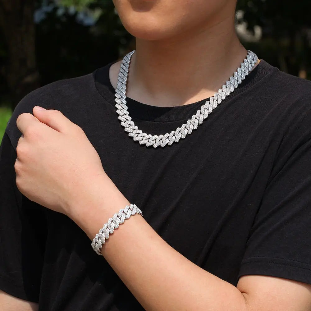 Hip-hop bar-style Cuban zircon-encrusted necklace - Blade & Thread