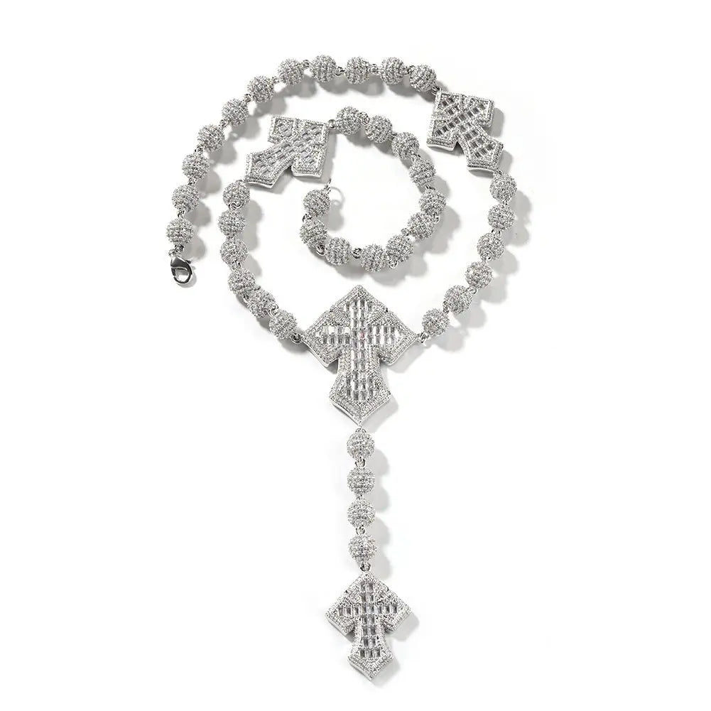 Hip Hop Beaded Zirconia Cross Necklace nowadaysfashion