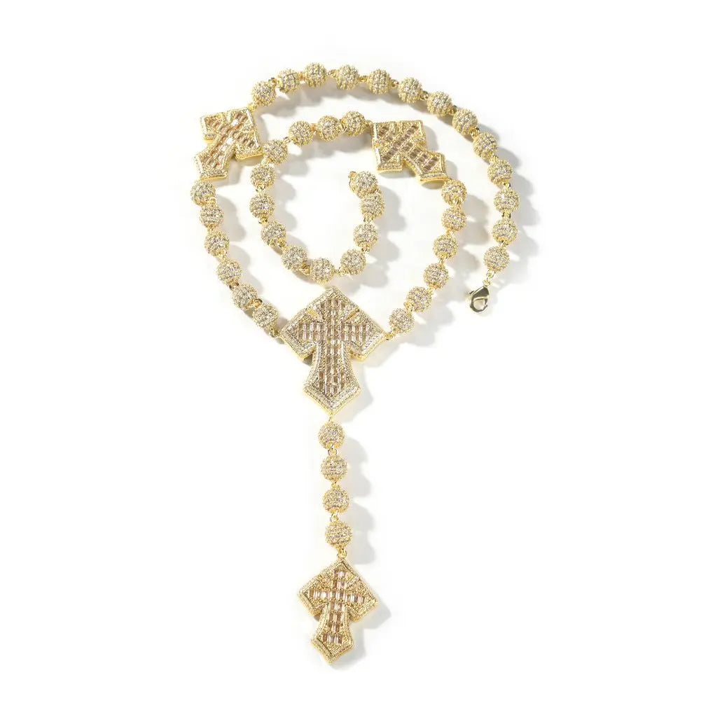 Hip Hop Beaded Zirconia Cross Necklace nowadaysfashion