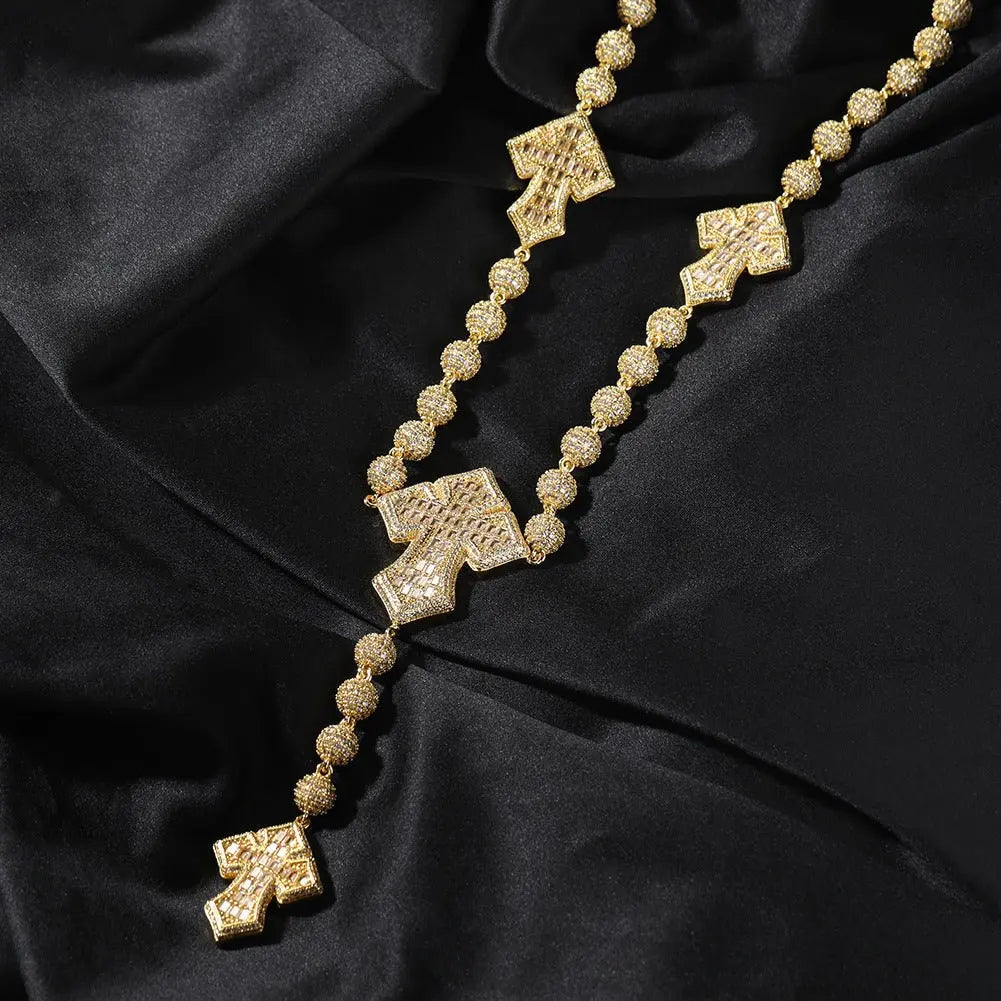 Hip Hop Beaded Zirconia Cross Necklace nowadaysfashion