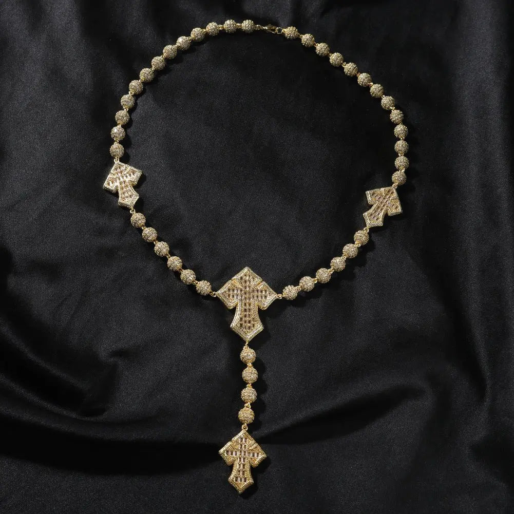 Hip Hop Beaded Zirconia Cross Necklace nowadaysfashion