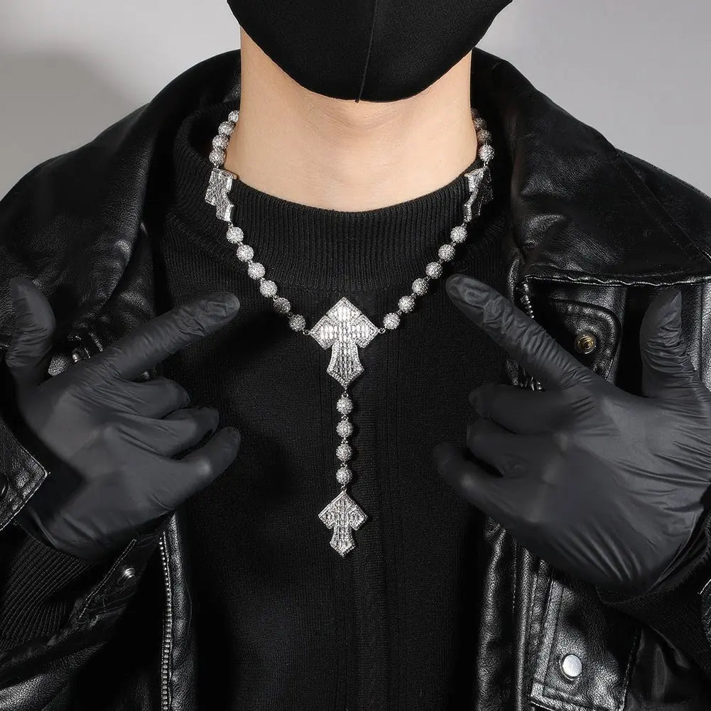 Hip Hop Beaded Zirconia Cross Necklace nowadaysfashion