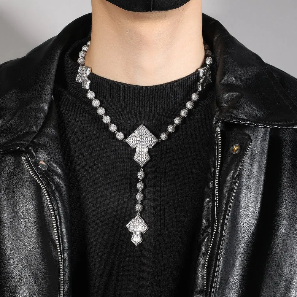 Hip Hop Beaded Zirconia Cross Necklace nowadaysfashion
