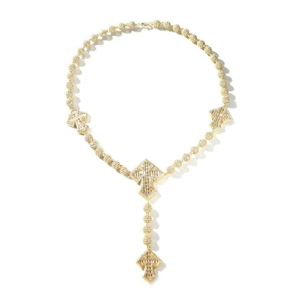 Hip Hop Beaded Zirconia Cross Necklace nowadaysfashion