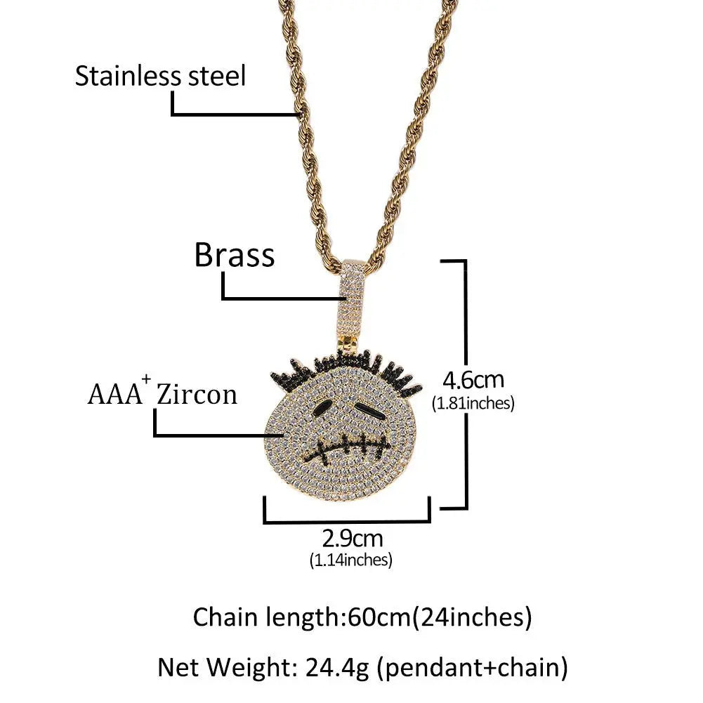 Hip-hop cartoon zircon spiky-head avatar necklace - Blade & Thread