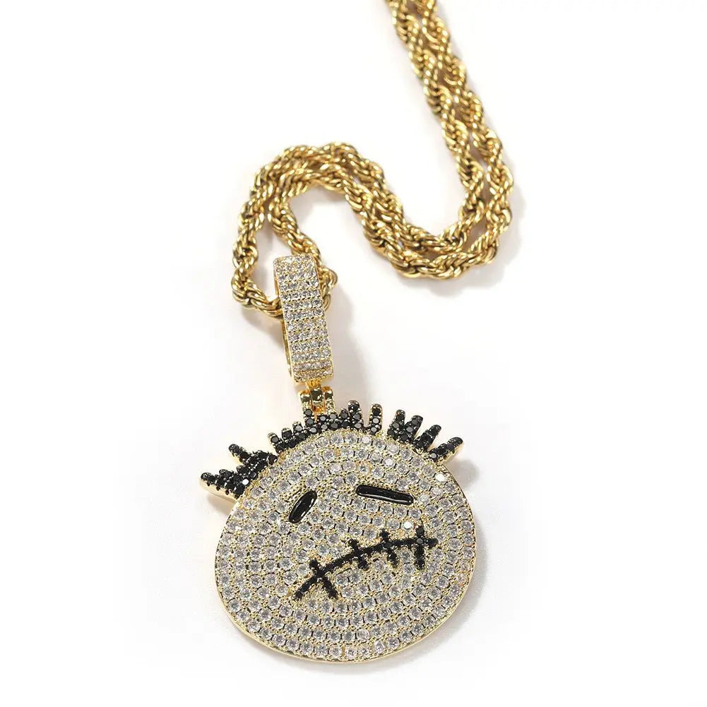 Hip-hop cartoon zircon spiky-head avatar necklace - Blade & Thread