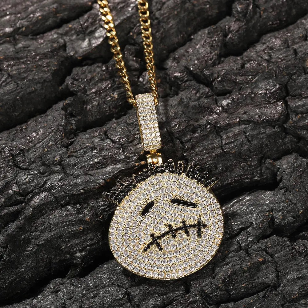 Hip-hop cartoon zircon spiky-head avatar necklace - Blade & Thread