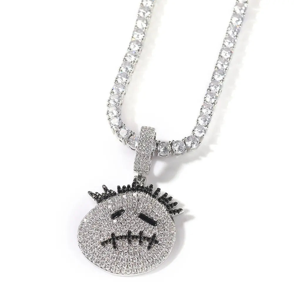 Hip-hop cartoon zircon spiky-head avatar necklace - Blade & Thread