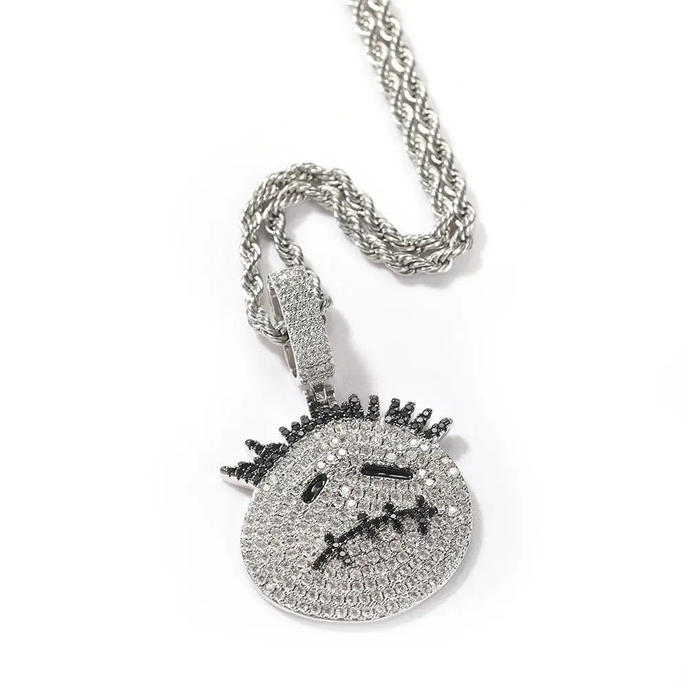 Hip-hop cartoon zircon spiky-head avatar necklace - Blade & Thread