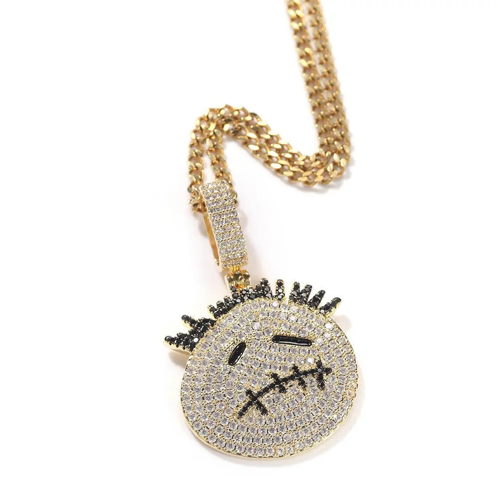 Hip-hop cartoon zircon spiky-head avatar necklace - Blade & Thread