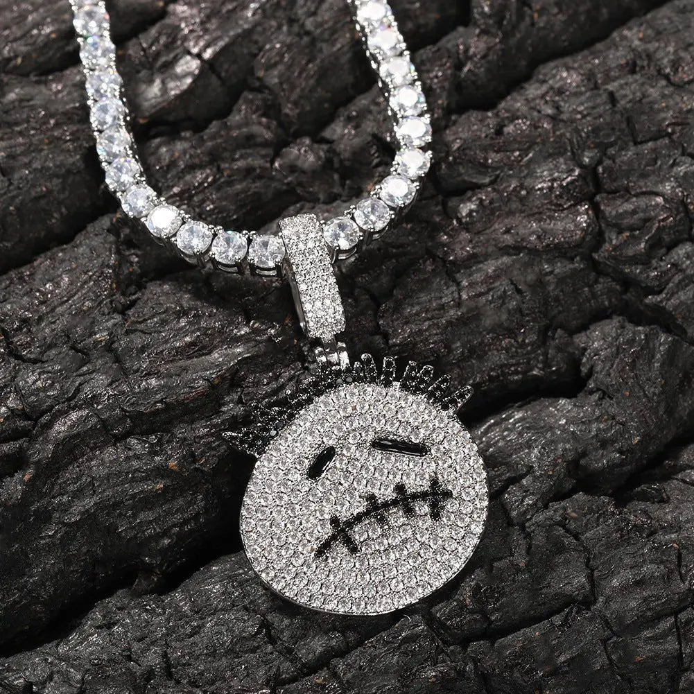 Hip-hop cartoon zircon spiky-head avatar necklace nowadaysfashion
