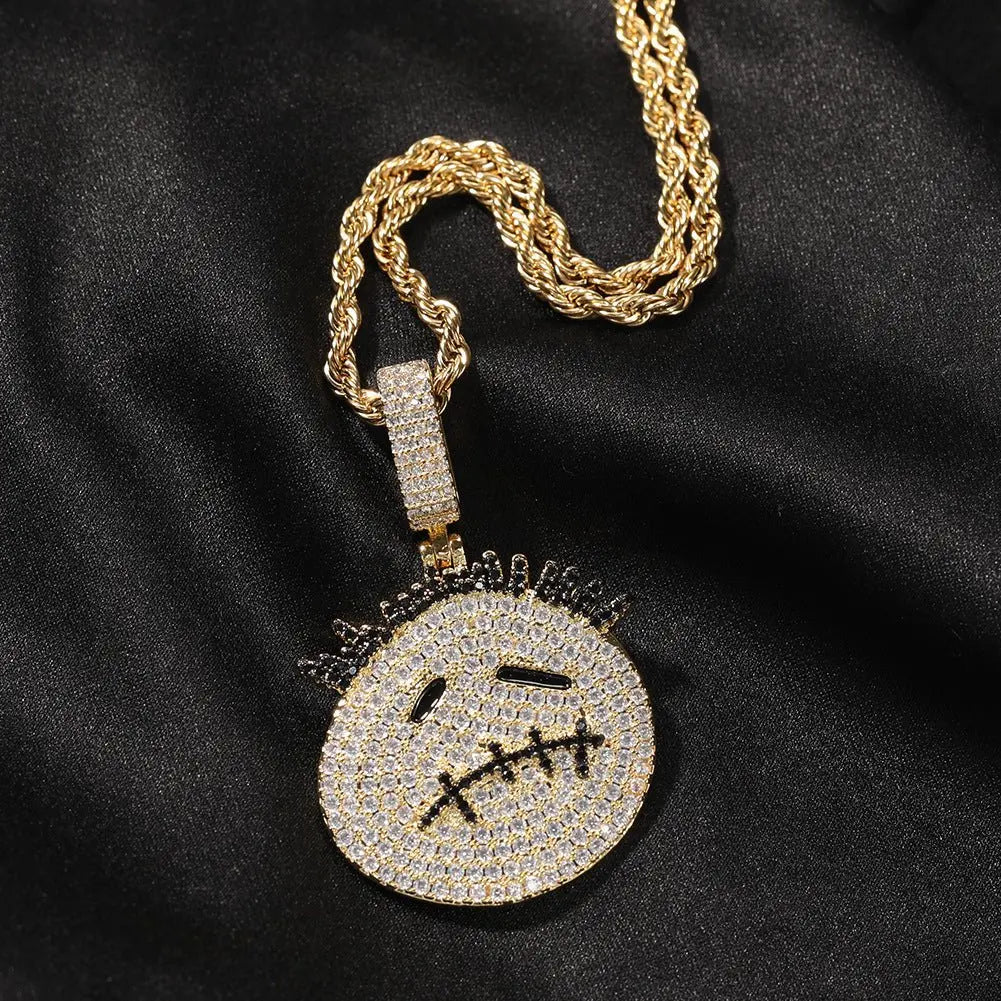 Hip-hop cartoon zircon spiky-head avatar necklace - Blade & Thread