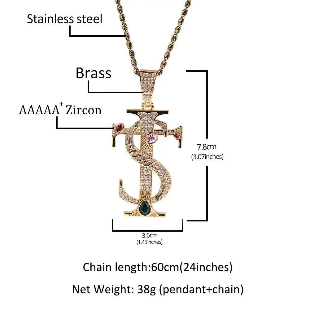Hip-hop colored zircon TS cross necklace - Blade & Thread