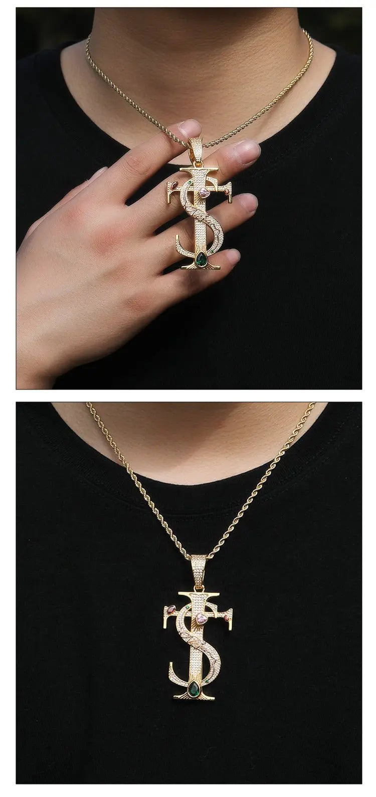 Hip-hop colored zircon TS cross necklace - Blade & Thread