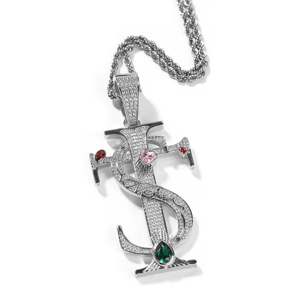 Hip-hop colored zircon TS cross necklace - Blade & Thread