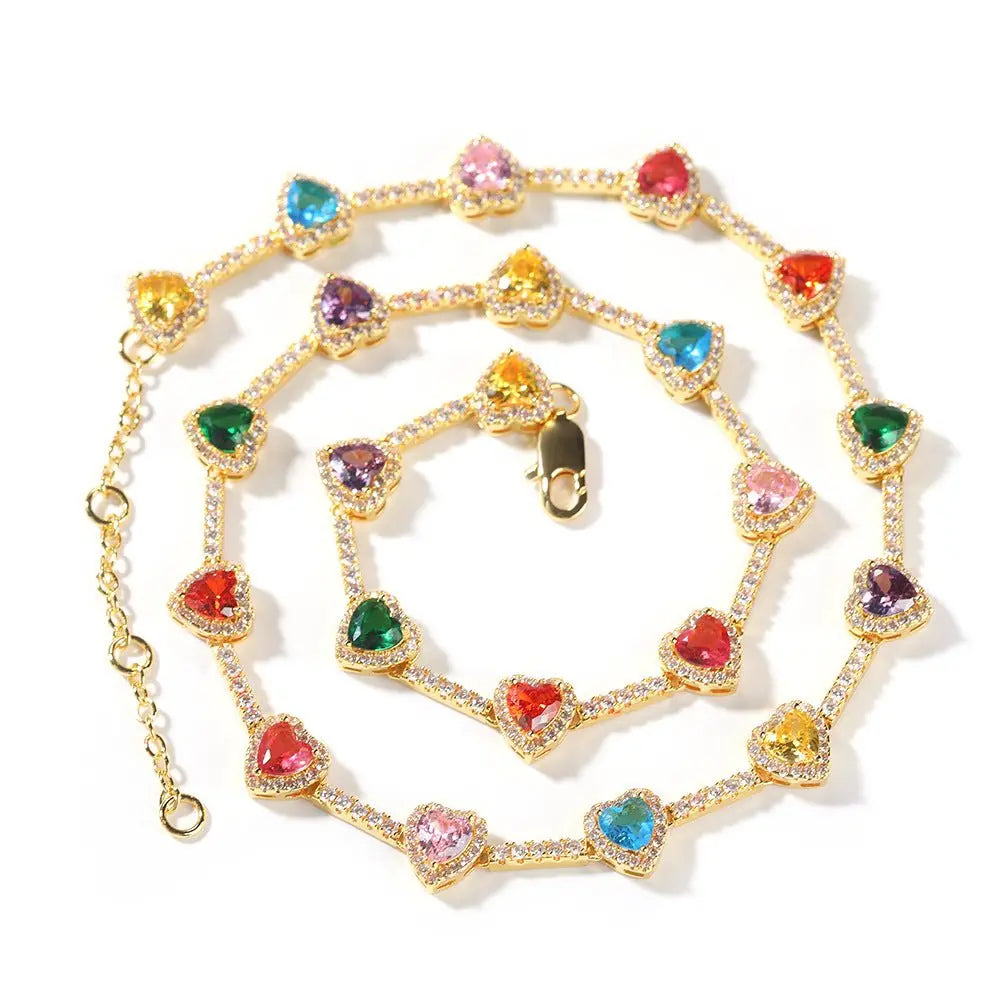 Hip-hop colorful heart-shaped adjustable bracelet and necklace nowadaysfashion