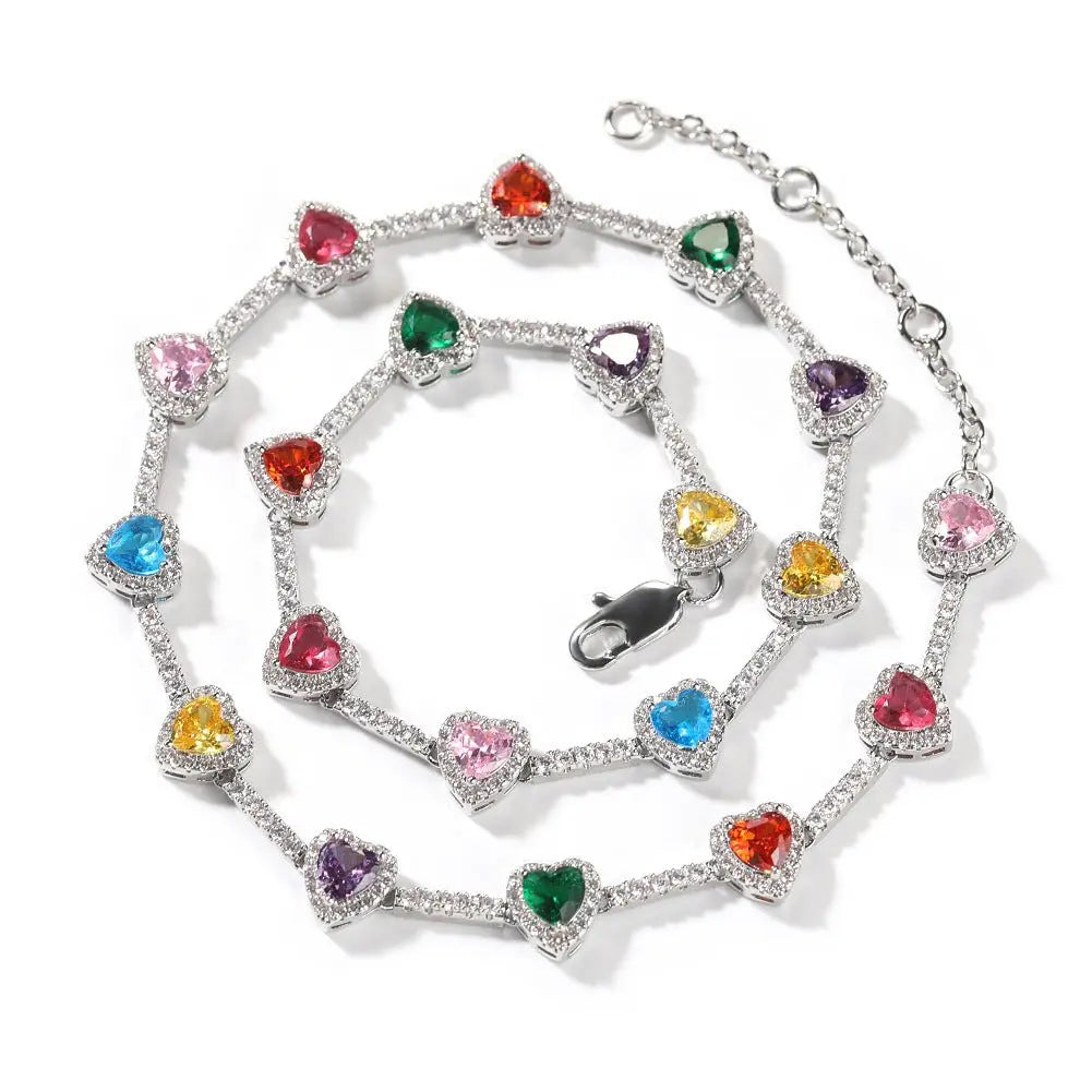 Hip-hop colorful heart-shaped adjustable bracelet and necklace - Blade & Thread