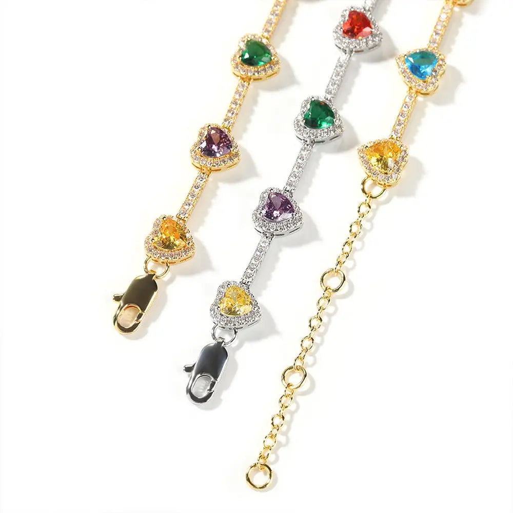 Hip-hop colorful heart-shaped adjustable bracelet and necklace - Blade & Thread