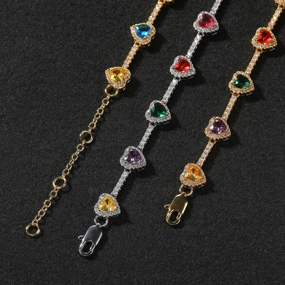Hip-hop colorful heart-shaped adjustable bracelet and necklace nowadaysfashion