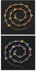 Hip-hop colorful heart-shaped adjustable bracelet and necklace nowadaysfashion