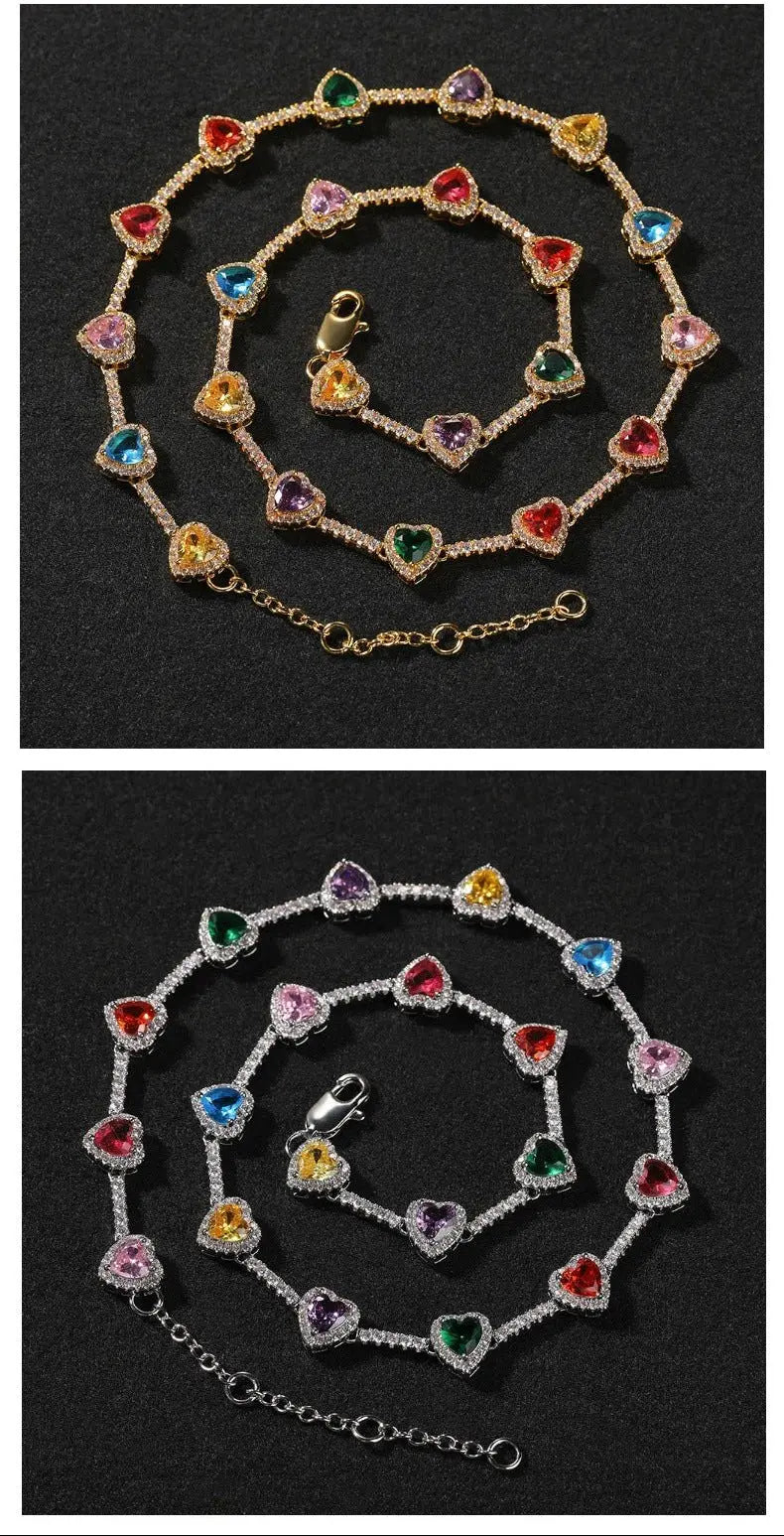 Hip-hop colorful heart-shaped adjustable bracelet and necklace - Blade & Thread