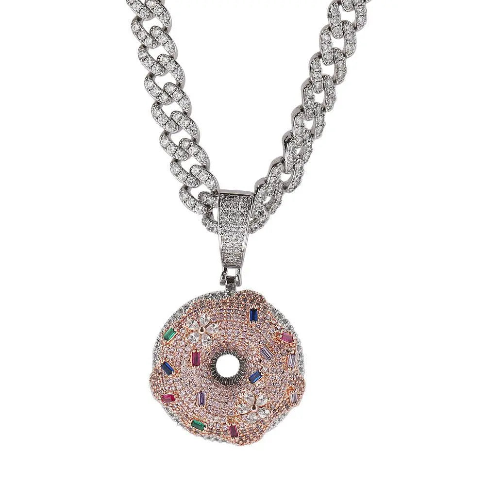 Hip Hop Colorful Zircon Donut Full Diamond Pendant - Blade & Thread