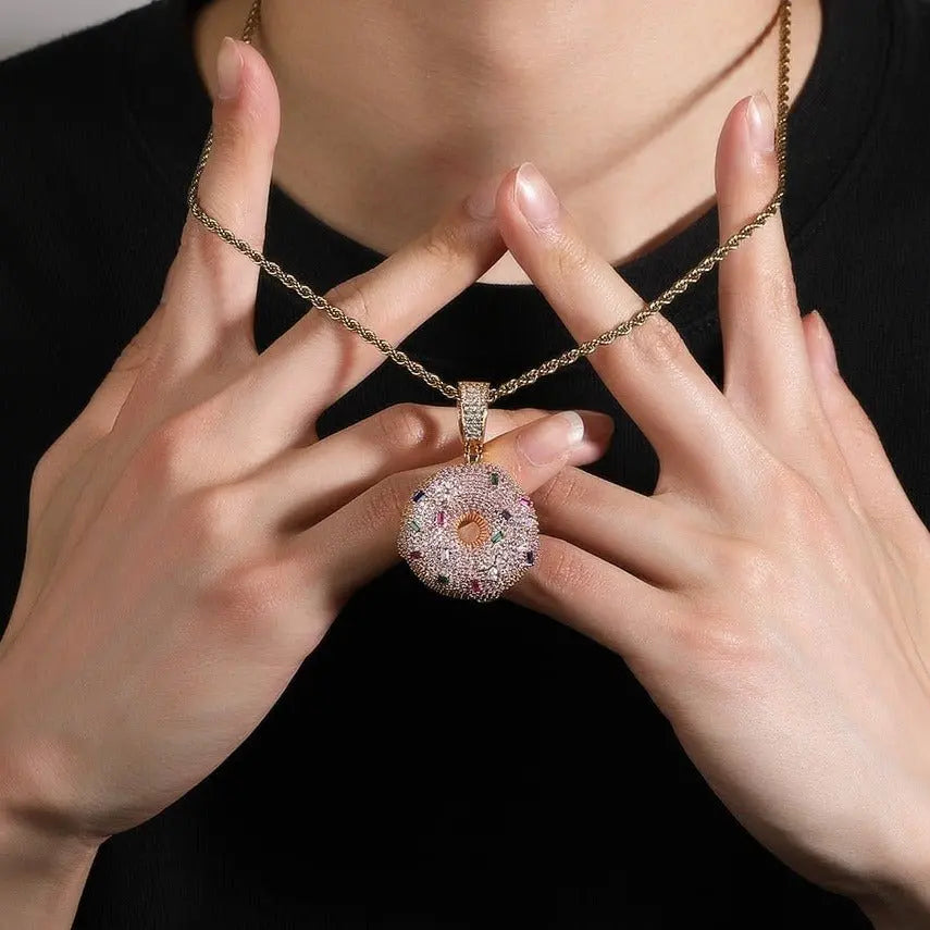Hip Hop Colorful Zircon Donut Full Diamond Pendant nowadaysfashion