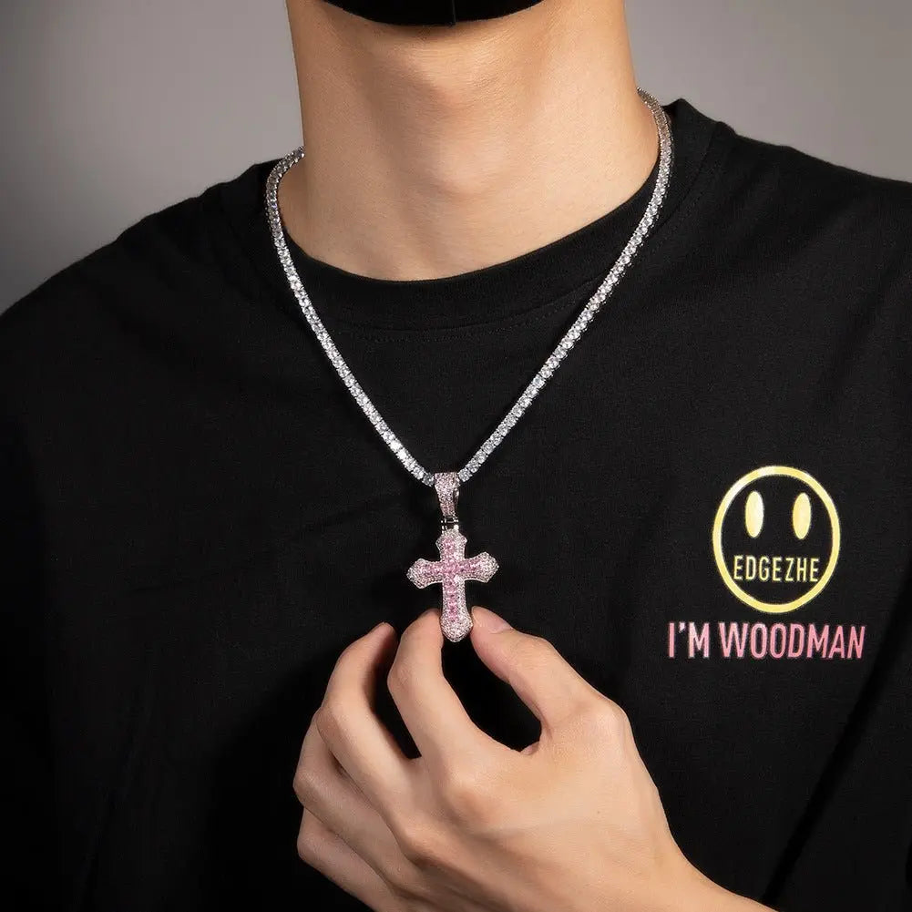 Hip-hop copper-inlaid purple zircon cross necklace - Blade & Thread