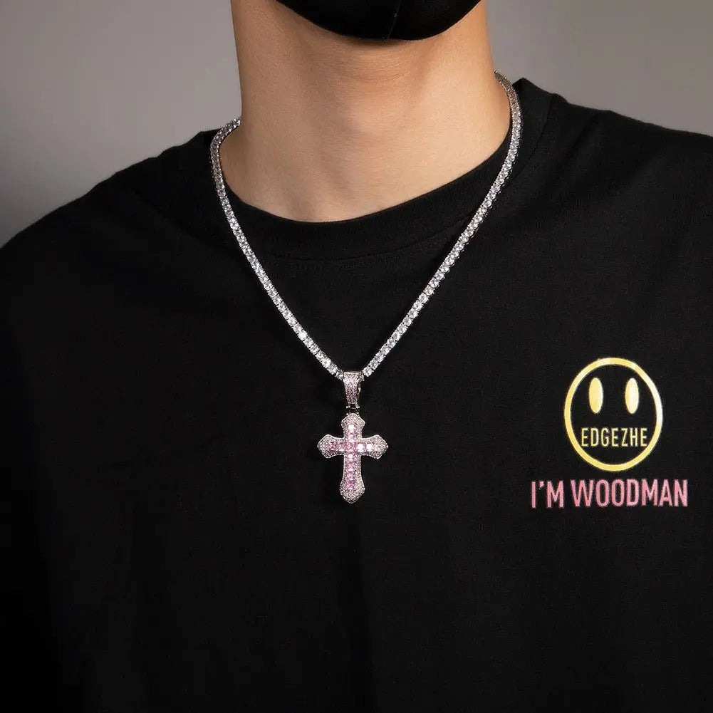 Hip-hop copper-inlaid purple zircon cross necklace - Blade & Thread
