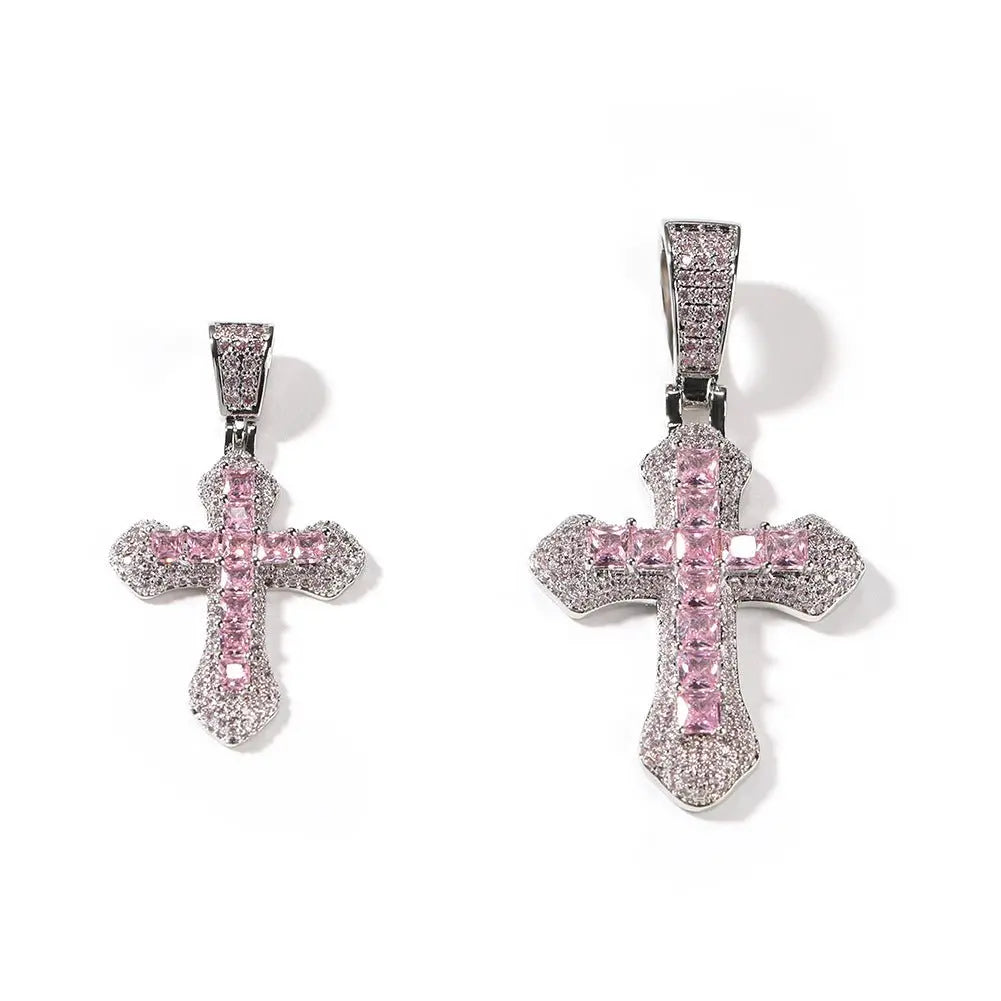 Hip-hop copper-inlaid purple zircon cross necklace nowadaysfashion