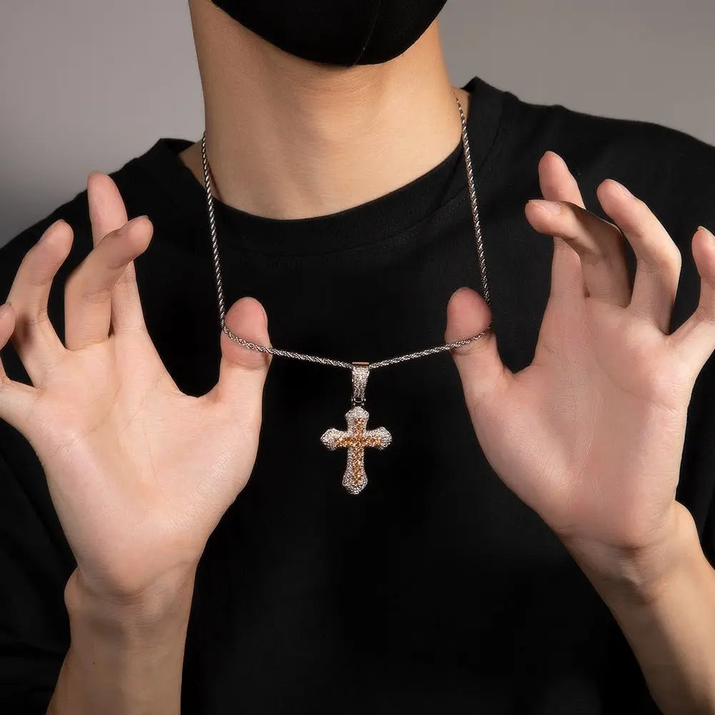 Hip-hop copper-inlaid purple zircon cross necklace nowadaysfashion