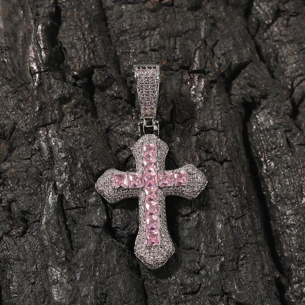 Hip-hop copper-inlaid purple zircon cross necklace - Blade & Thread