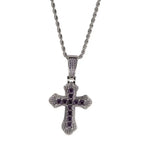 Hip-hop copper-inlaid purple zircon cross necklace nowadaysfashion
