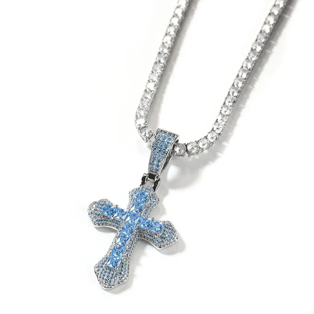 Hip-hop copper-inlaid purple zircon cross necklace - Blade & Thread