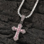 Hip-hop copper-inlaid purple zircon cross necklace nowadaysfashion