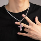 Hip-hop copper-inlaid purple zircon cross necklace nowadaysfashion