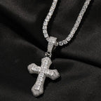 Hip-hop copper-inlaid purple zircon cross necklace nowadaysfashion