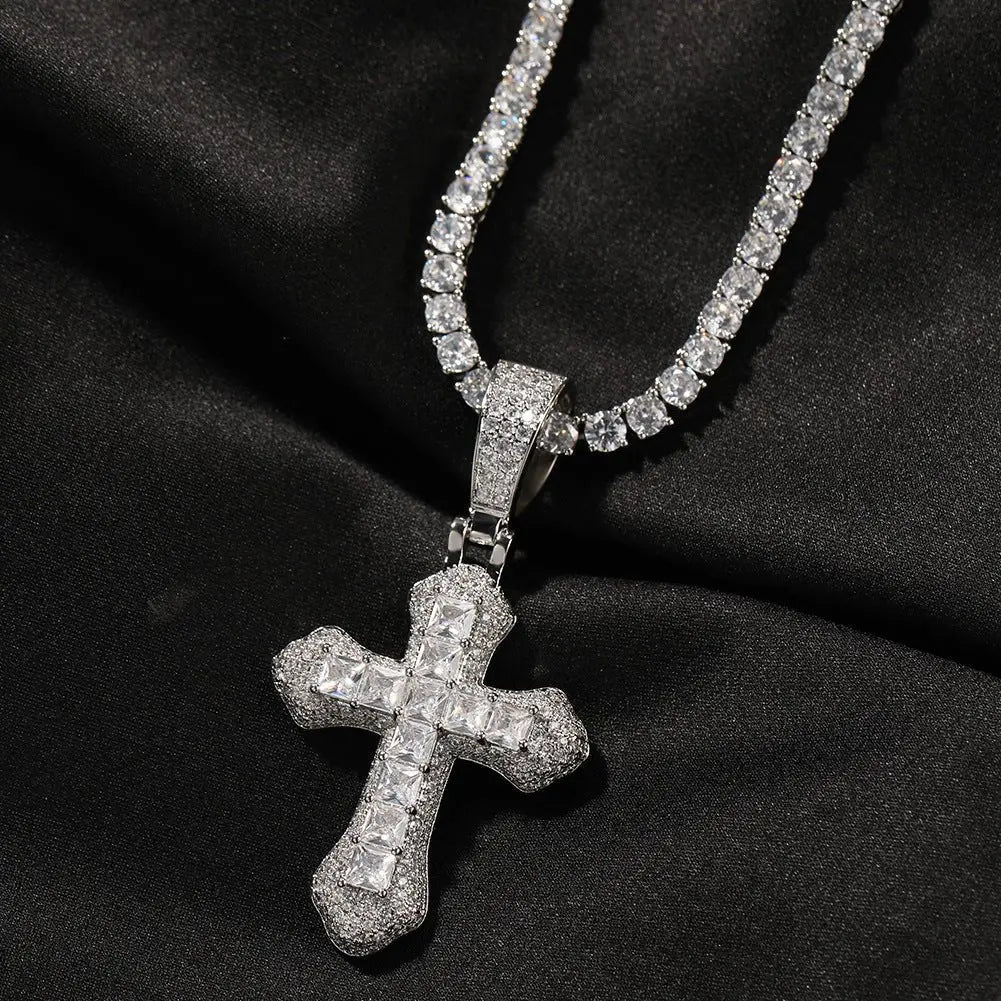 Hip-hop copper-inlaid purple zircon cross necklace nowadaysfashion