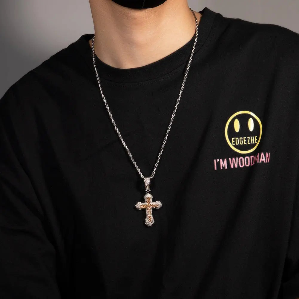 Hip-hop copper-inlaid purple zircon cross necklace - Blade & Thread