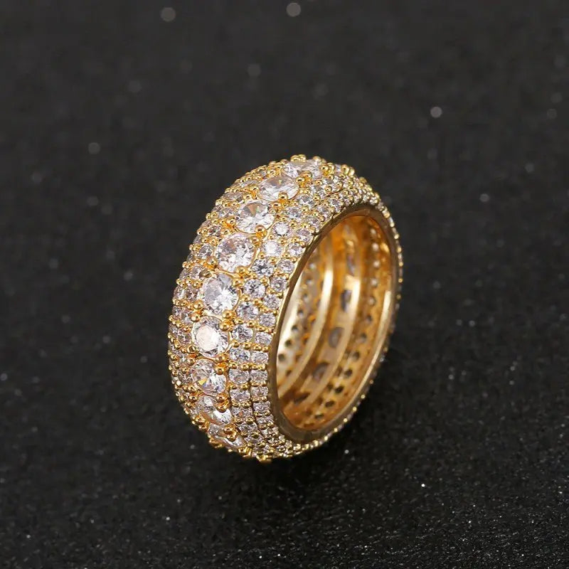 Hip-hop copper micro-inlaid five-row full zircon ring nowadaysfashion