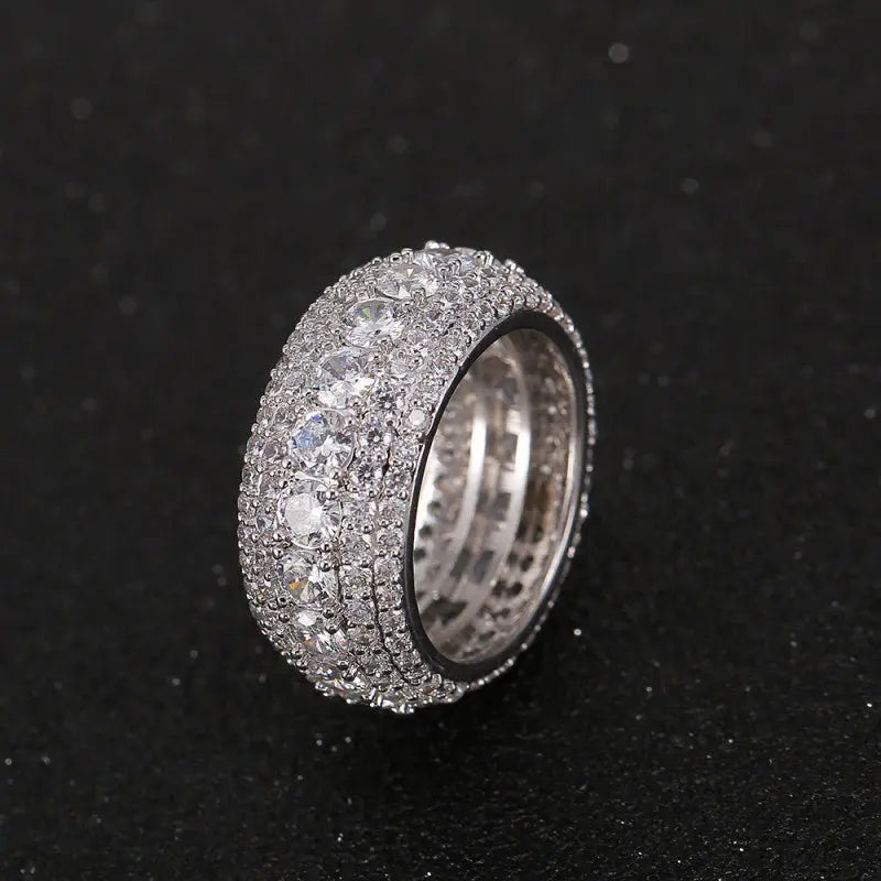 Hip-hop copper micro-inlaid five-row full zircon ring - Blade & Thread