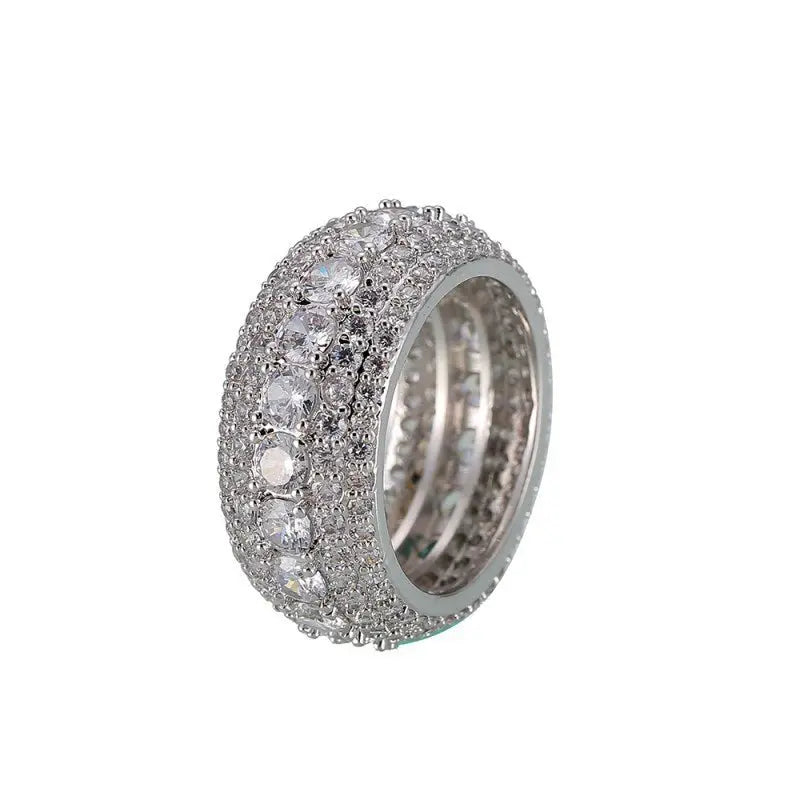 Hip-hop copper micro-inlaid five-row full zircon ring - Blade & Thread