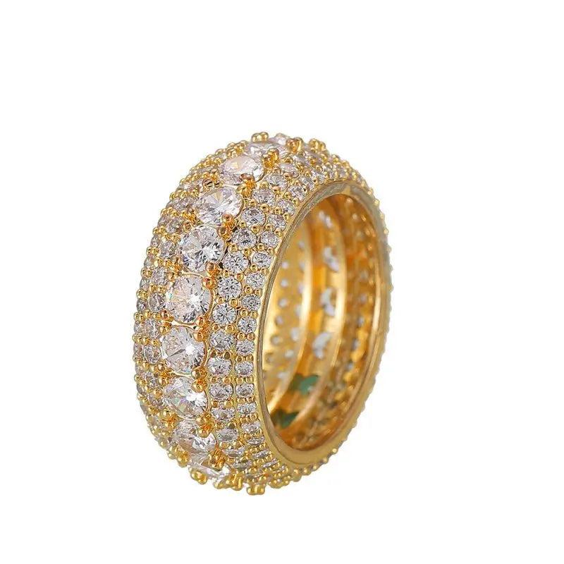 Hip-hop copper micro-inlaid five-row full zircon ring - Blade & Thread