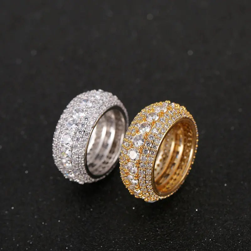 Hip-hop copper micro-inlaid five-row full zircon ring nowadaysfashion