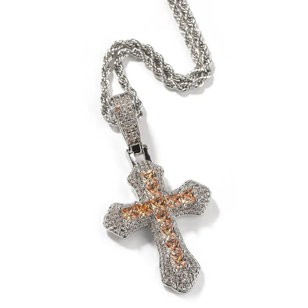 Hip Hop Cross Shape Copper Set Purple Zircon Pendant Jewelry Necklace - Blade & Thread